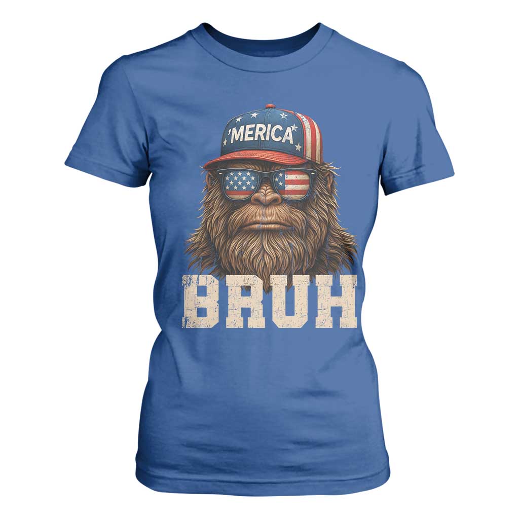 Bruh Bigfoot Merica T Shirt For Women American Flag Patriotic 4th Of July TS10 Royal Blue Print Your Wear