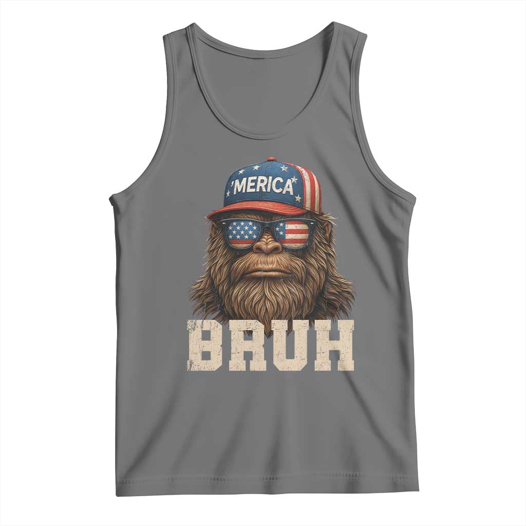 Bruh Bigfoot Merica Tank Top American Flag Patriotic 4th Of July TS10 Black Heather Print Your Wear