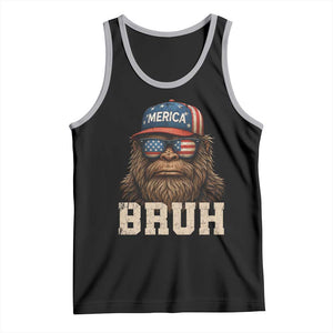 Bruh Bigfoot Merica Tank Top American Flag Patriotic 4th Of July TS10 Black Athletic Heather Print Your Wear