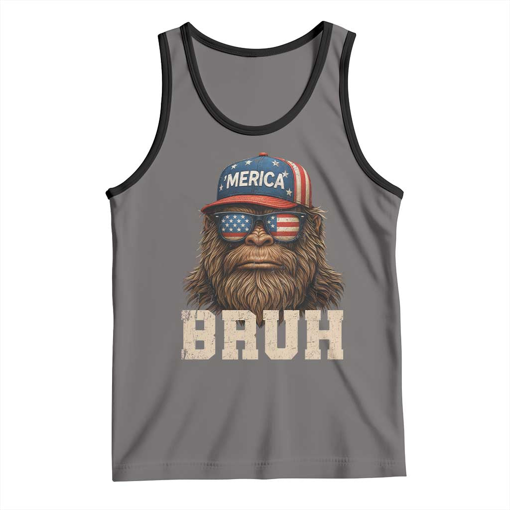 Bruh Bigfoot Merica Tank Top American Flag Patriotic 4th Of July TS10 Deep Heather Black Print Your Wear