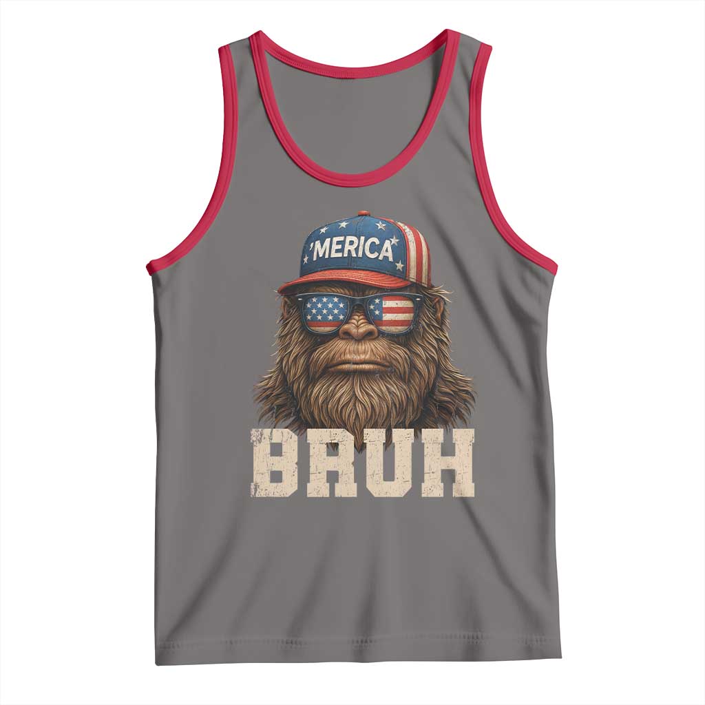 Bruh Bigfoot Merica Tank Top American Flag Patriotic 4th Of July TS10 Deep Heather Red Print Your Wear