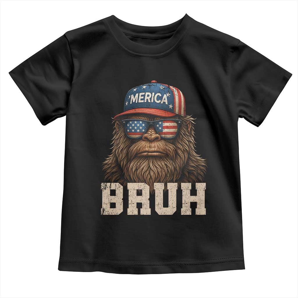 Bruh Bigfoot Merica Toddler T Shirt American Flag Patriotic 4th Of July TS10 Black Print Your Wear