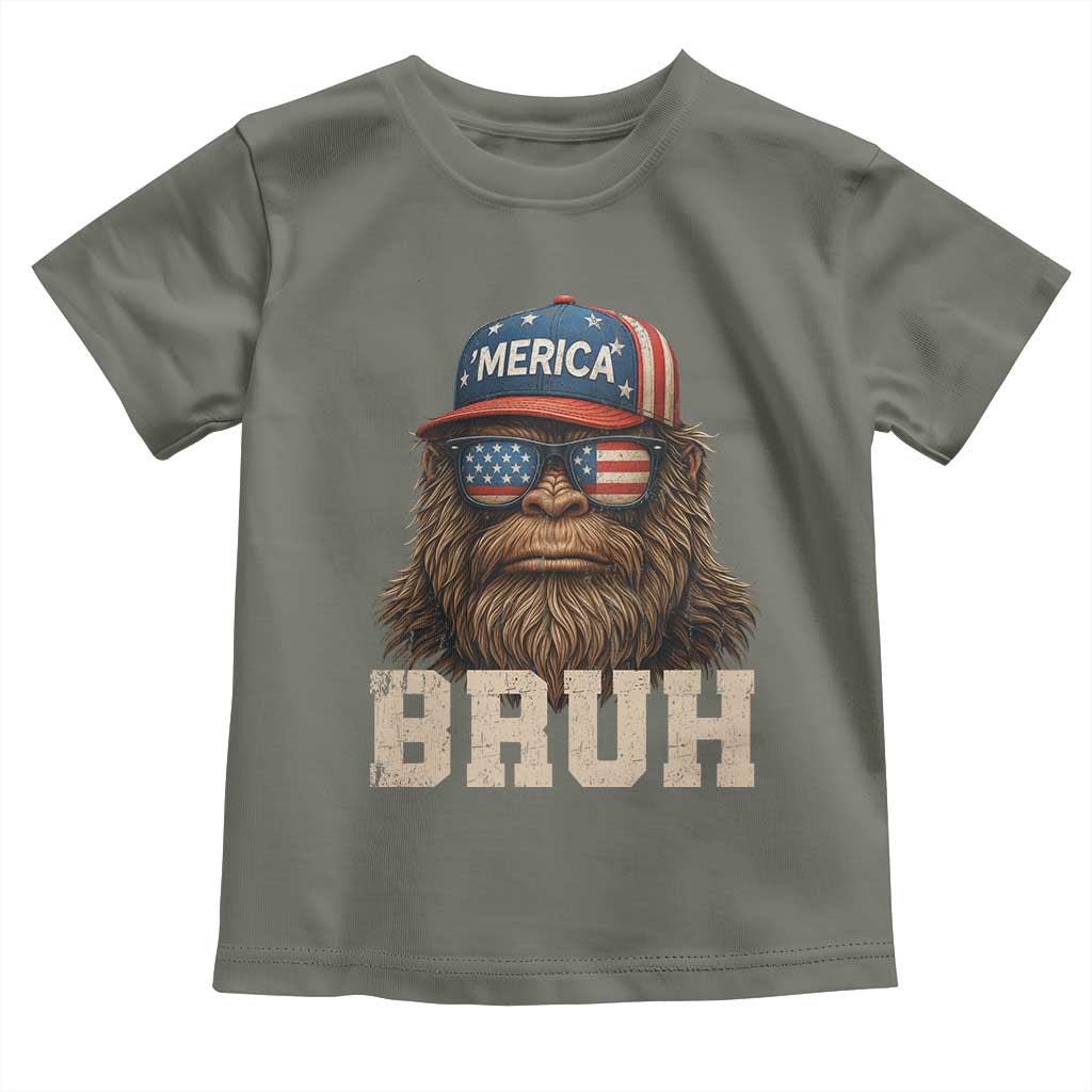 Bruh Bigfoot Merica Toddler T Shirt American Flag Patriotic 4th Of July TS10 Military Green Print Your Wear