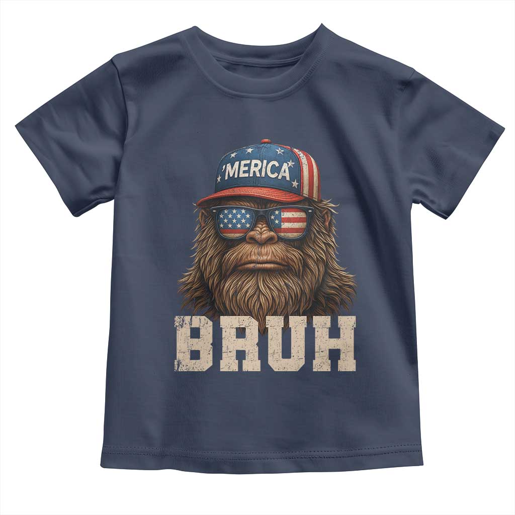 Bruh Bigfoot Merica Toddler T Shirt American Flag Patriotic 4th Of July TS10 Navy Print Your Wear