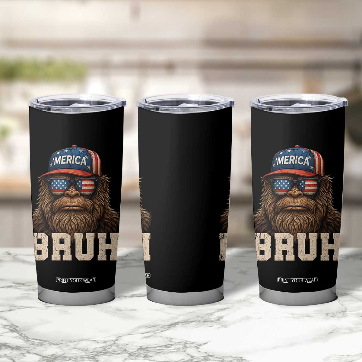 Bruh Bigfoot Merica Tumbler Cup American Flag Patriotic 4th Of July TS10 Print Your Wear