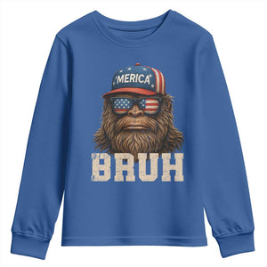 Bruh Bigfoot Merica Youth Sweatshirt American Flag Patriotic 4th Of July TS10 Royal Blue Print Your Wear