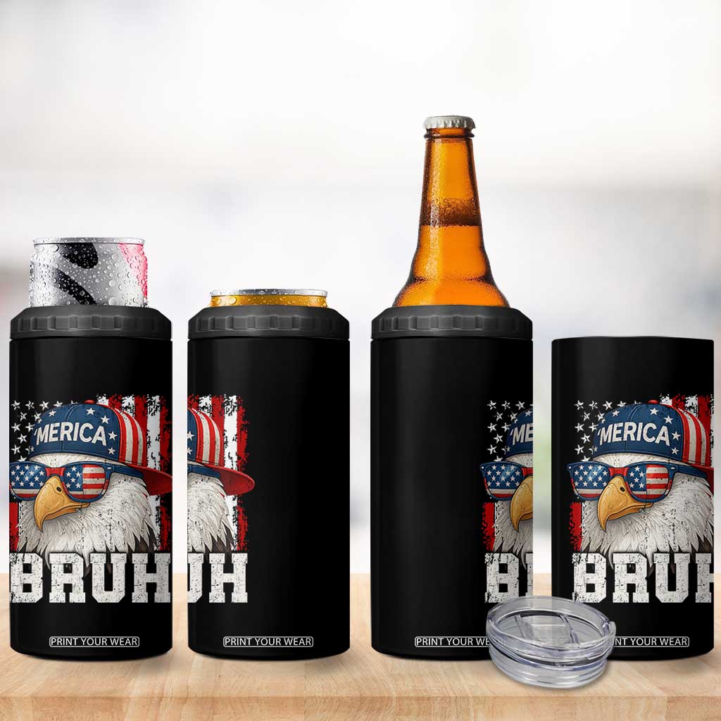 Bruh 'Merica Bald Eagle 4th of July 4 in 1 Can Cooler Tumbler Patriotic USA Flag TS10 Print Your Wear