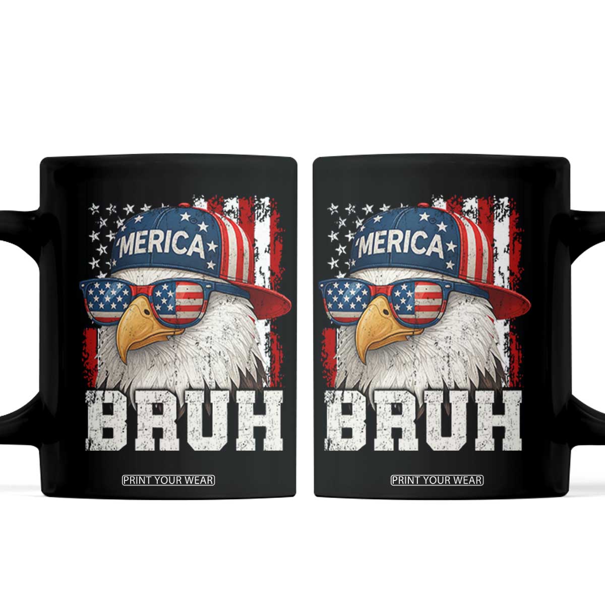 Bruh 'Merica Bald Eagle 4th of July Coffee Mug Patriotic USA Flag TS10 Black Print Your Wear