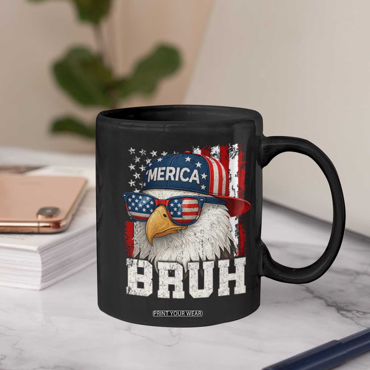 Bruh 'Merica Bald Eagle 4th of July Coffee Mug Patriotic USA Flag TS10 Print Your Wear
