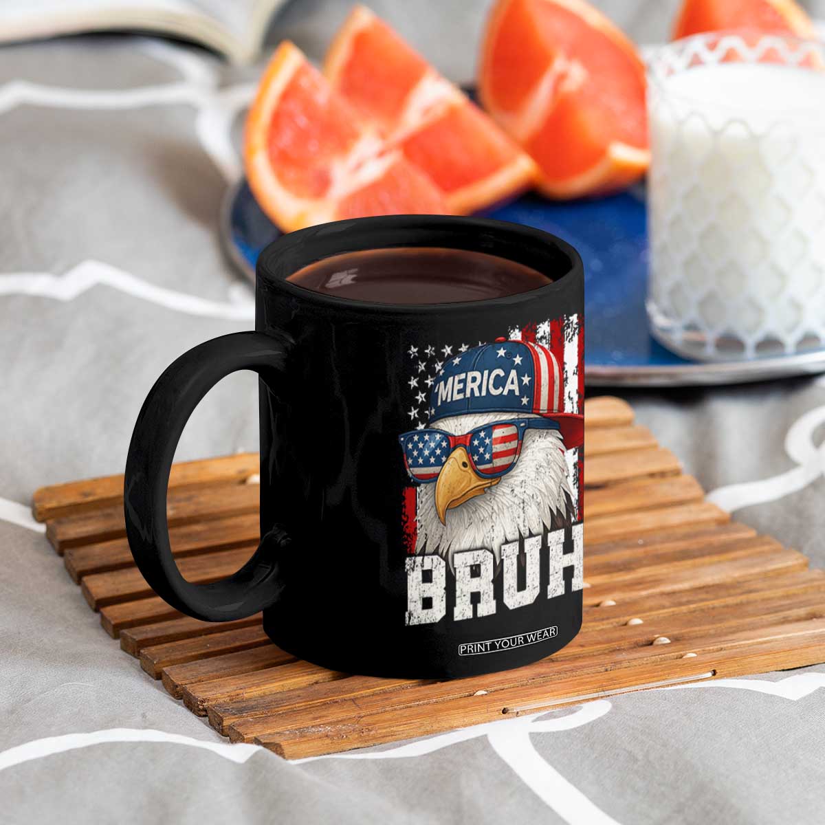Bruh 'Merica Bald Eagle 4th of July Coffee Mug Patriotic USA Flag TS10 Print Your Wear