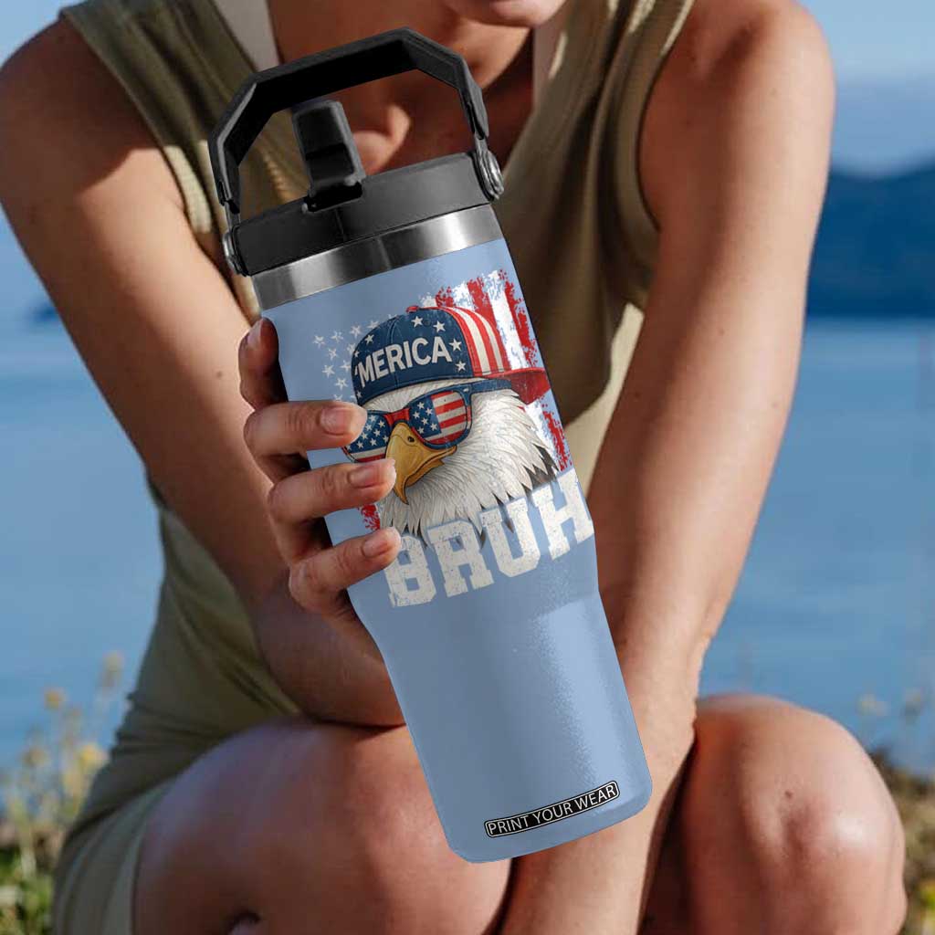 Bruh 'Merica Bald Eagle 4th of July Flip Straw Tumbler Patriotic USA Flag TS10 One Size: 30 oz Light Blue Print Your Wear