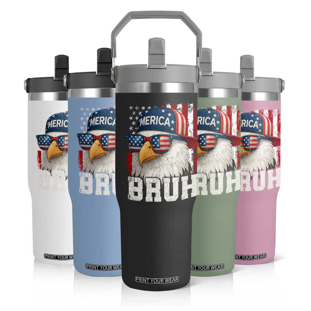 Bruh 'Merica Bald Eagle 4th of July Flip Straw Tumbler Patriotic USA Flag TS10 Print Your Wear