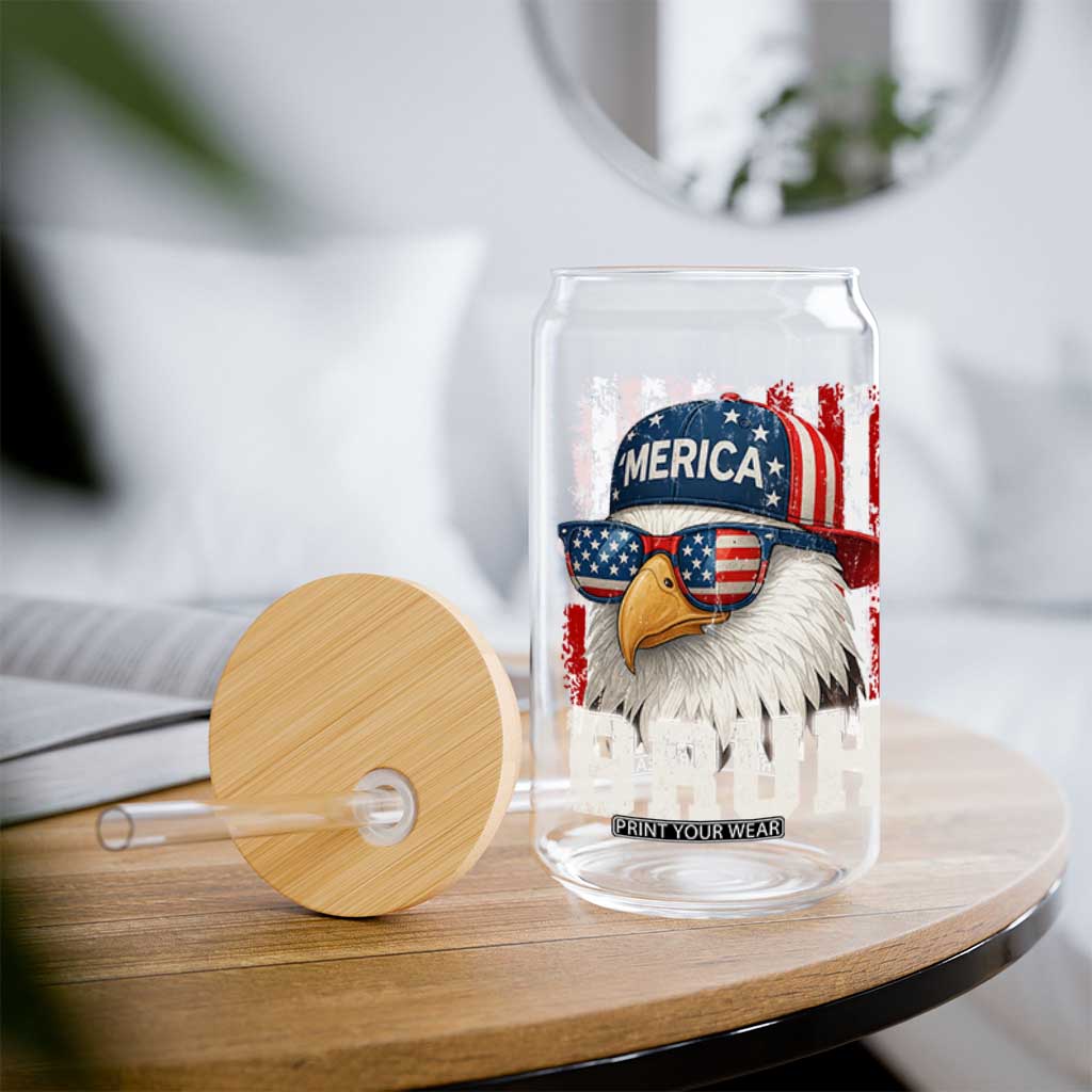 Bruh 'Merica Bald Eagle 4th of July Glass Can Patriotic USA Flag TS10 Print Your Wear