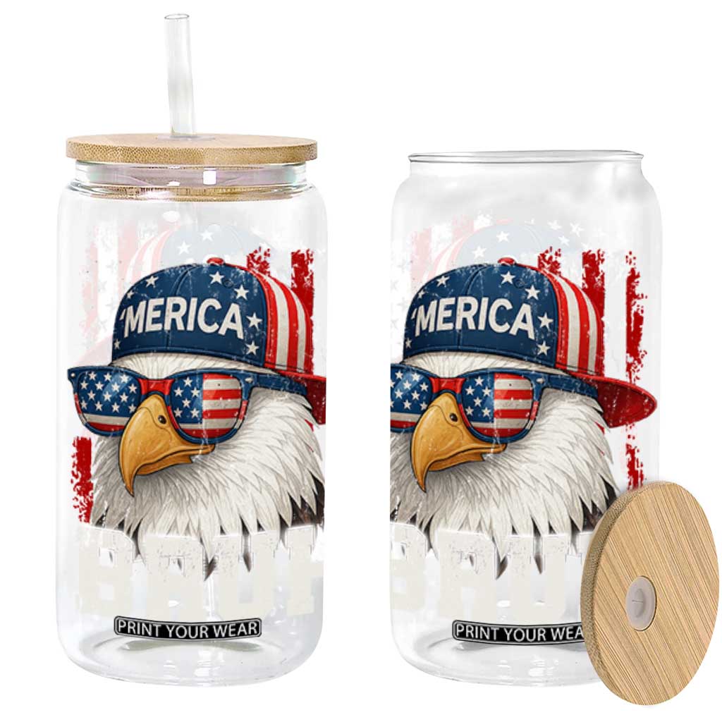 Bruh 'Merica Bald Eagle 4th of July Glass Can Patriotic USA Flag TS10 Black Print Your Wear