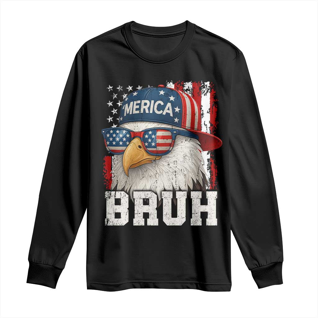 Bruh 'Merica Bald Eagle 4th of July Long Sleeve Shirt Patriotic USA Flag TS10 Black Print Your Wear