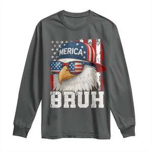 Bruh 'Merica Bald Eagle 4th of July Long Sleeve Shirt Patriotic USA Flag TS10 Dark Heather Print Your Wear