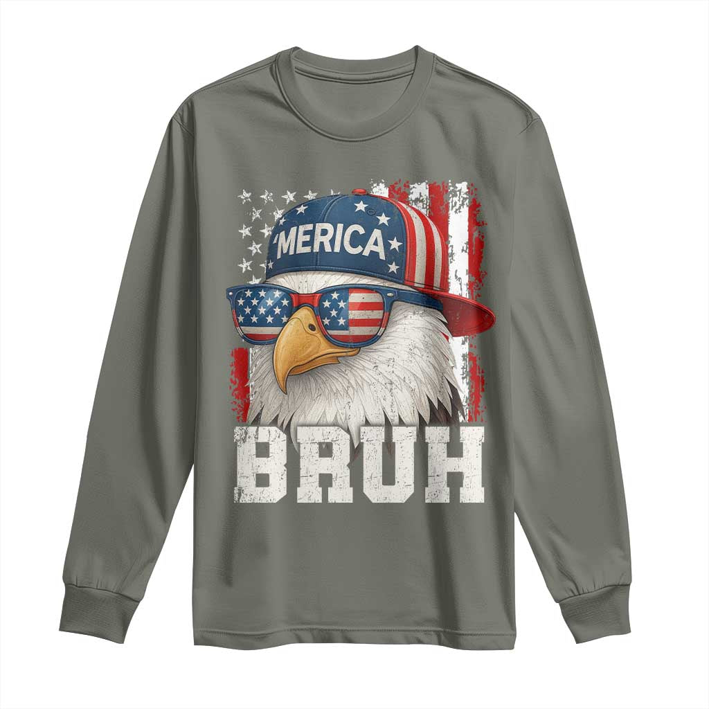 Bruh 'Merica Bald Eagle 4th of July Long Sleeve Shirt Patriotic USA Flag TS10 Military Green Print Your Wear