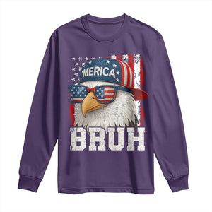Bruh 'Merica Bald Eagle 4th of July Long Sleeve Shirt Patriotic USA Flag TS10 Purple Print Your Wear