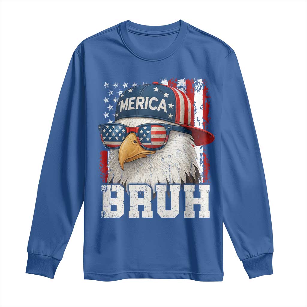Bruh 'Merica Bald Eagle 4th of July Long Sleeve Shirt Patriotic USA Flag TS10 Royal Blue Print Your Wear