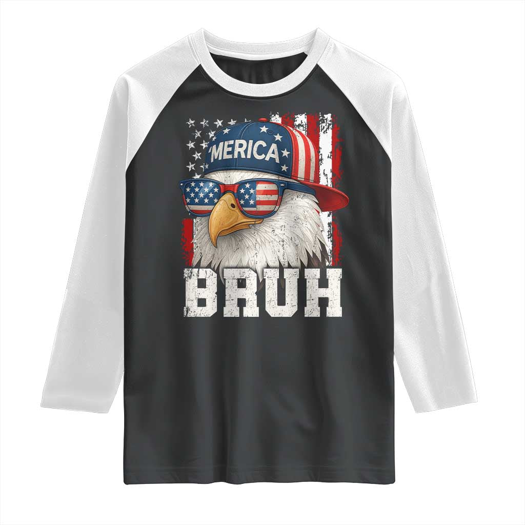 Bruh 'Merica Bald Eagle 4th of July Raglan Shirt Patriotic USA Flag TS10 Black White Print Your Wear