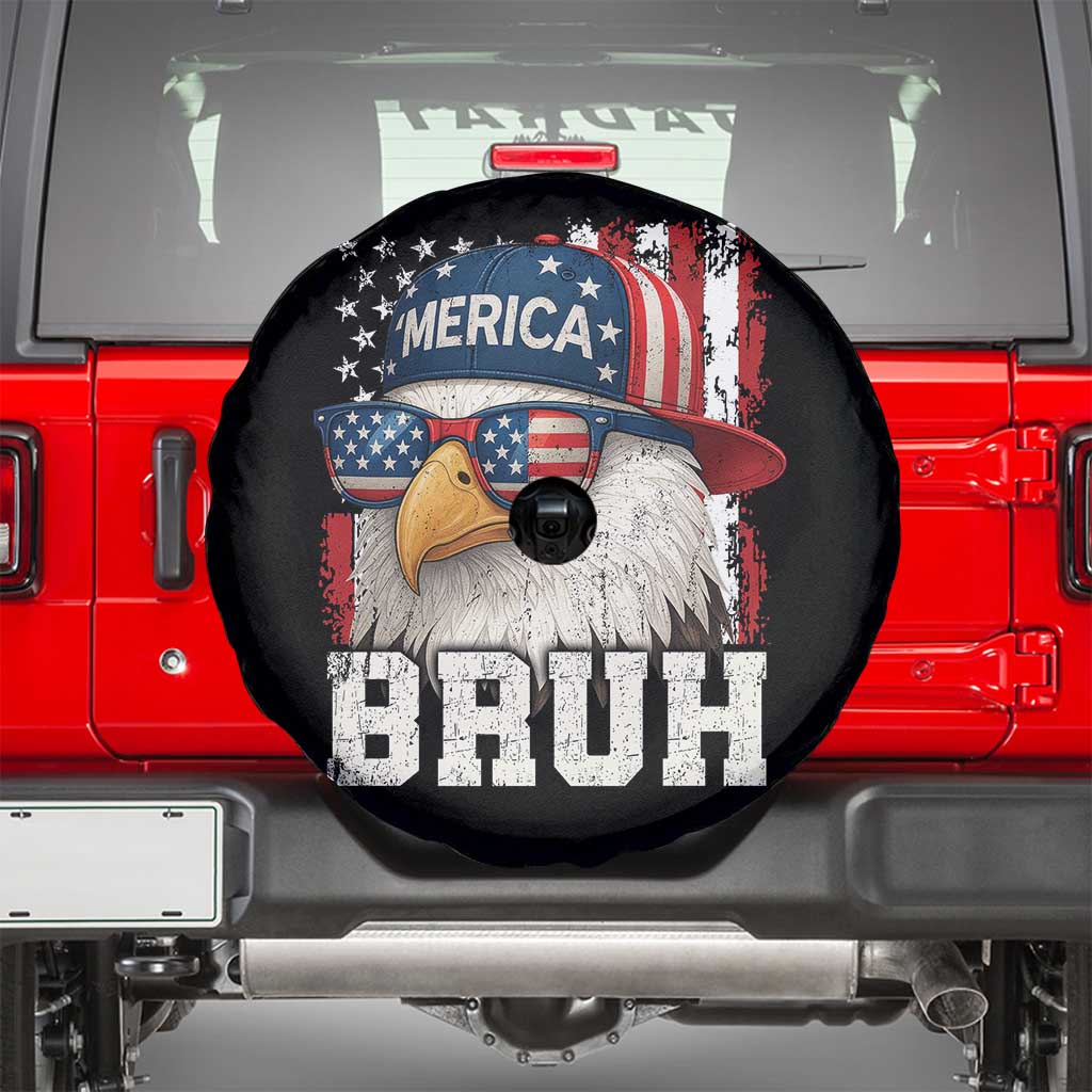 Bruh 'Merica Bald Eagle 4th of July Spare Tire Cover Patriotic USA Flag TS10 Black Print Your Wear