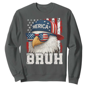 Bruh 'Merica Bald Eagle 4th of July Sweatshirt Patriotic USA Flag TS10 Dark Heather Print Your Wear
