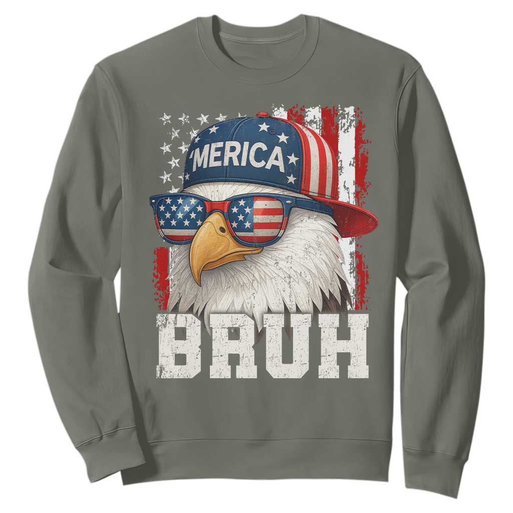 Bruh 'Merica Bald Eagle 4th of July Sweatshirt Patriotic USA Flag TS10 Military Green Print Your Wear