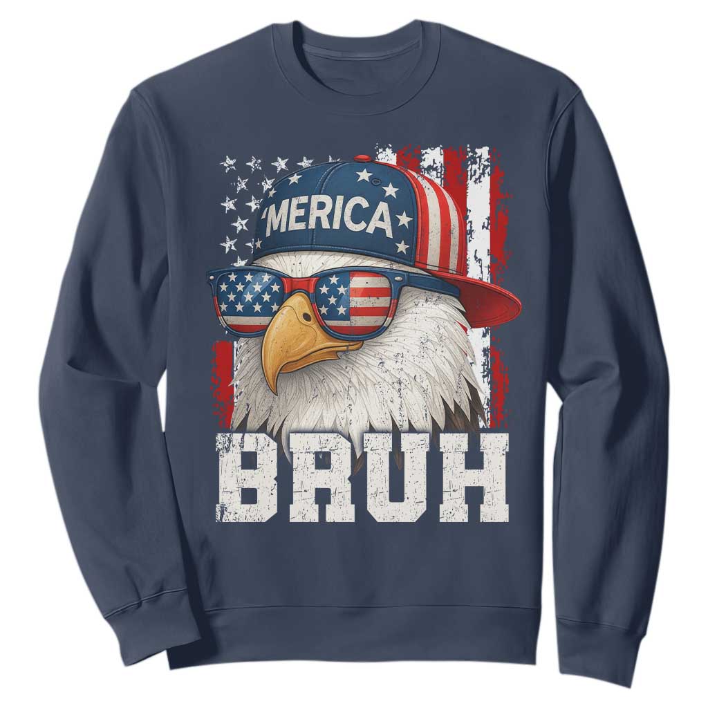 Bruh 'Merica Bald Eagle 4th of July Sweatshirt Patriotic USA Flag TS10 Navy Print Your Wear
