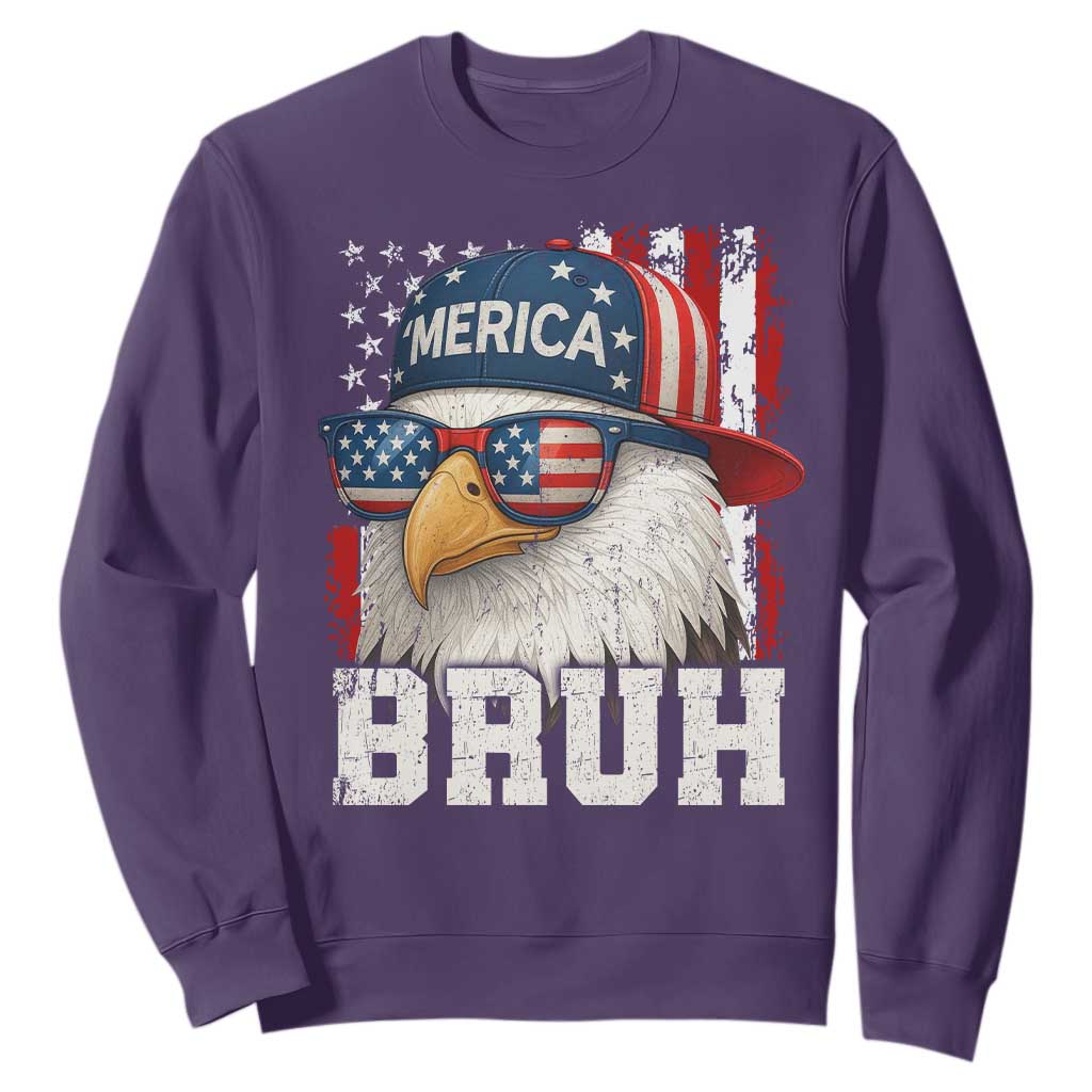 Bruh 'Merica Bald Eagle 4th of July Sweatshirt Patriotic USA Flag TS10 Purple Print Your Wear