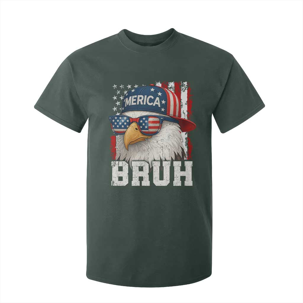 Bruh 'Merica Bald Eagle 4th of July T Shirt For Kid Patriotic USA Flag TS10 Dark Forest Green Print Your Wear