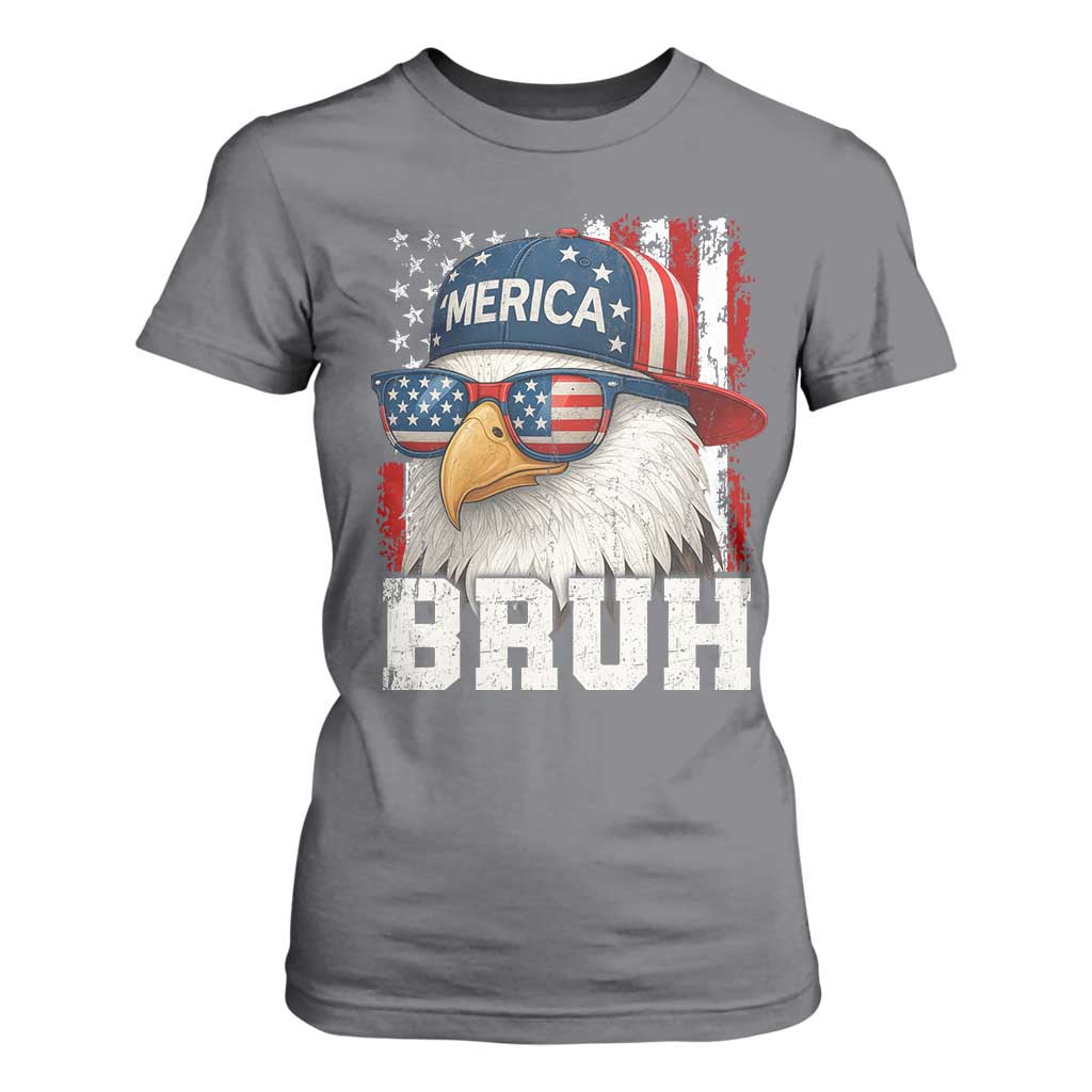 Bruh 'Merica Bald Eagle 4th of July T Shirt For Women Patriotic USA Flag TS10 Charcoal Print Your Wear