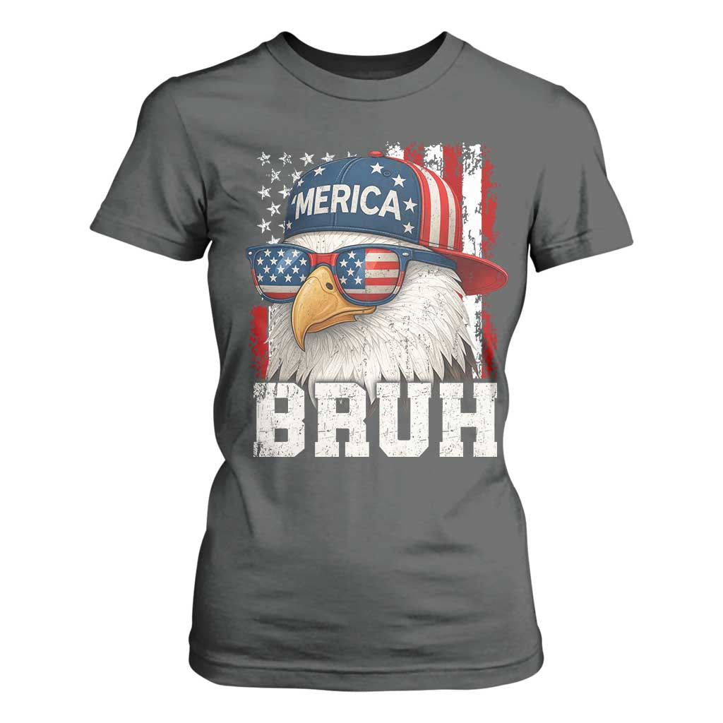Bruh 'Merica Bald Eagle 4th of July T Shirt For Women Patriotic USA Flag TS10 Dark Heather Print Your Wear