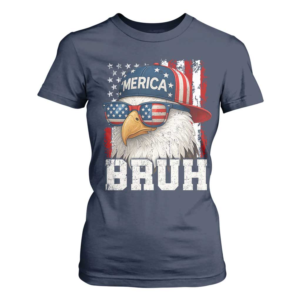 Bruh 'Merica Bald Eagle 4th of July T Shirt For Women Patriotic USA Flag TS10 Navy Print Your Wear