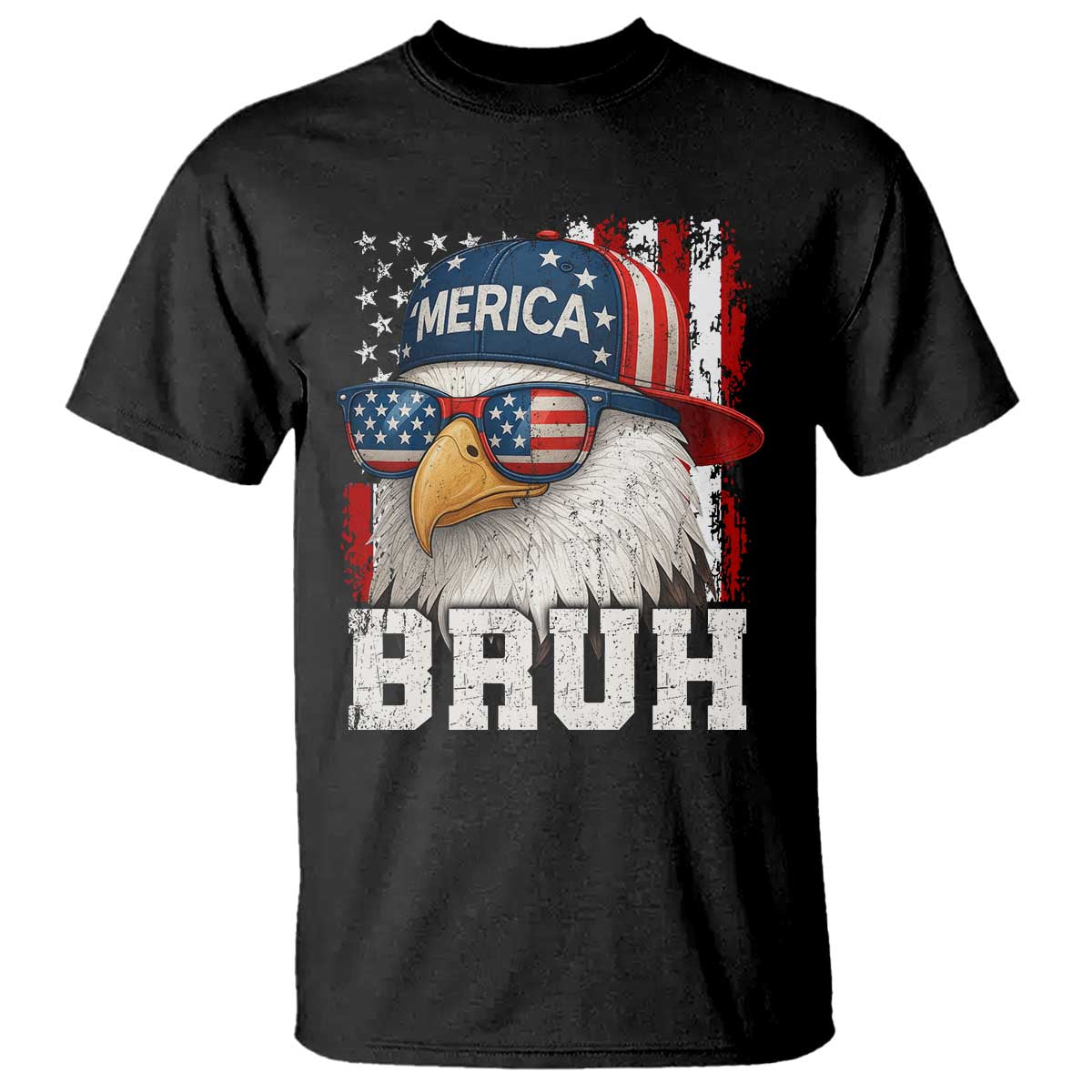 Bruh 'Merica Bald Eagle 4th of July T Shirt Patriotic USA Flag TS10 Black Print Your Wear