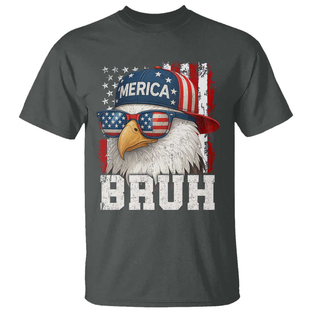 Bruh 'Merica Bald Eagle 4th of July T Shirt Patriotic USA Flag TS10 Dark Heather Print Your Wear