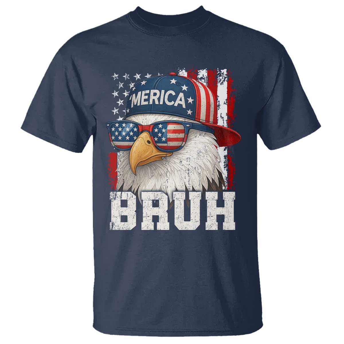 Bruh 'Merica Bald Eagle 4th of July T Shirt Patriotic USA Flag TS10 Navy Print Your Wear