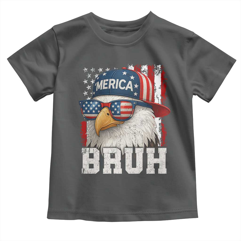 Bruh 'Merica Bald Eagle 4th of July Toddler T Shirt Patriotic USA Flag TS10 Dark Heather Print Your Wear