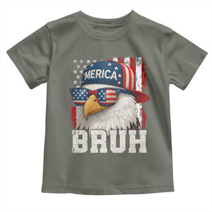 Bruh 'Merica Bald Eagle 4th of July Toddler T Shirt Patriotic USA Flag TS10 Military Green Print Your Wear