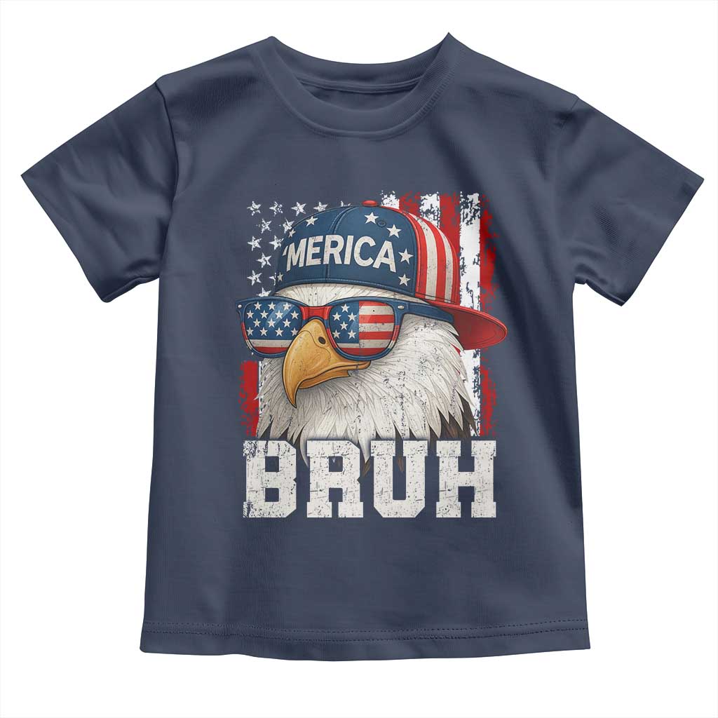 Bruh 'Merica Bald Eagle 4th of July Toddler T Shirt Patriotic USA Flag TS10 Navy Print Your Wear