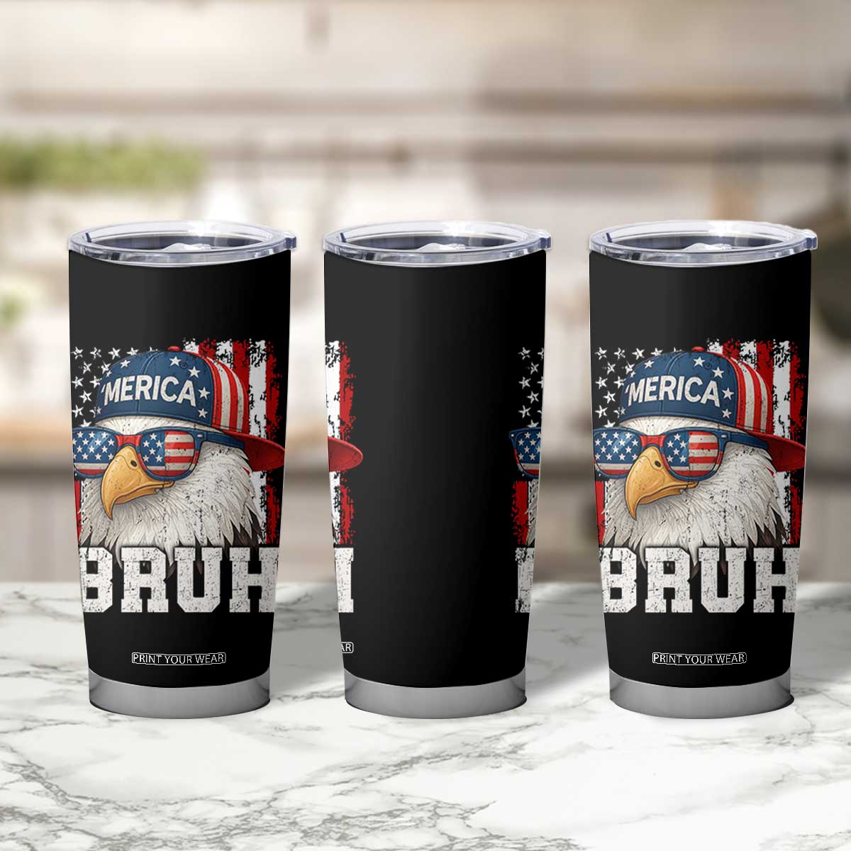 Bruh 'Merica Bald Eagle 4th of July Tumbler Cup Patriotic USA Flag TS10 Print Your Wear