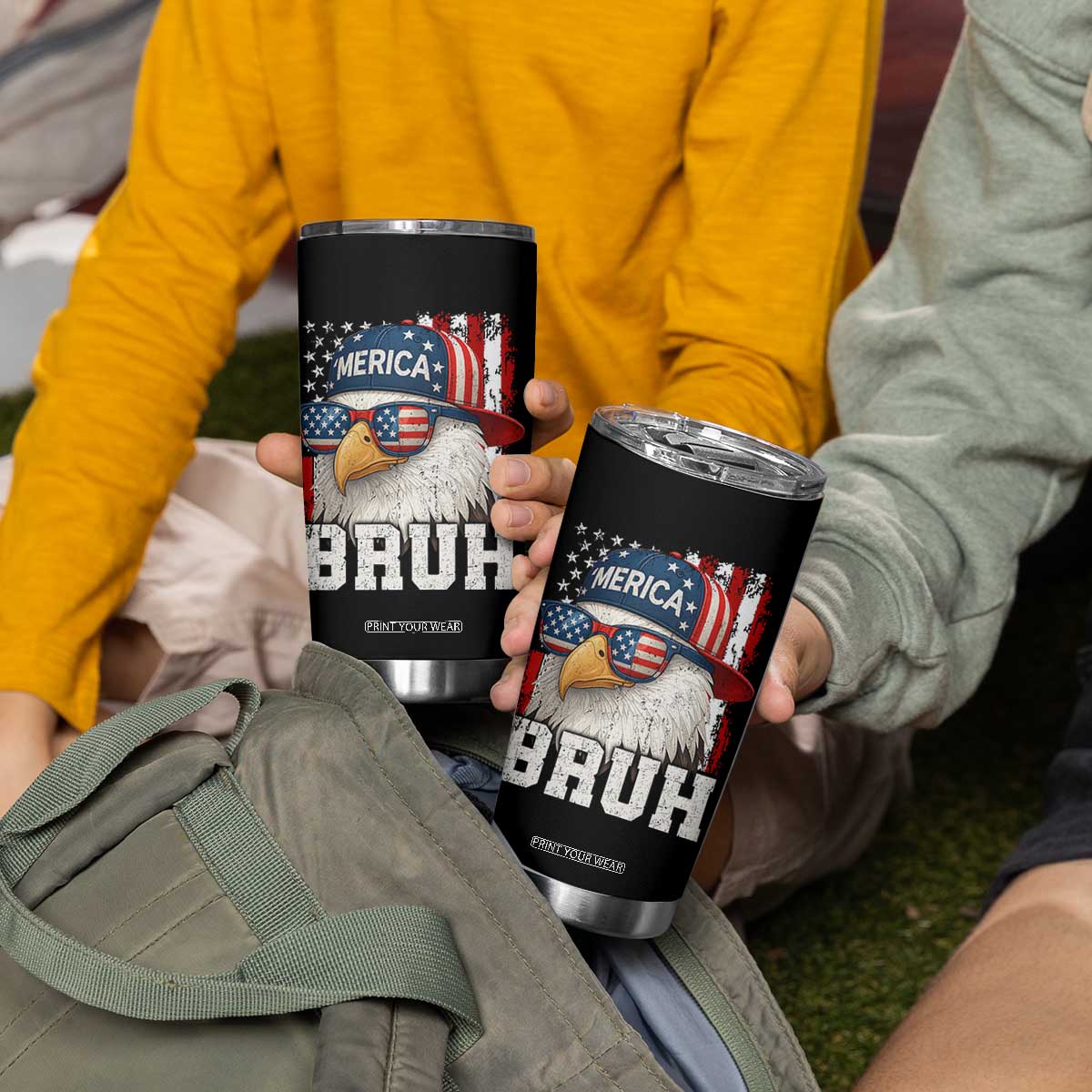 Bruh 'Merica Bald Eagle 4th of July Tumbler Cup Patriotic USA Flag TS10 Print Your Wear
