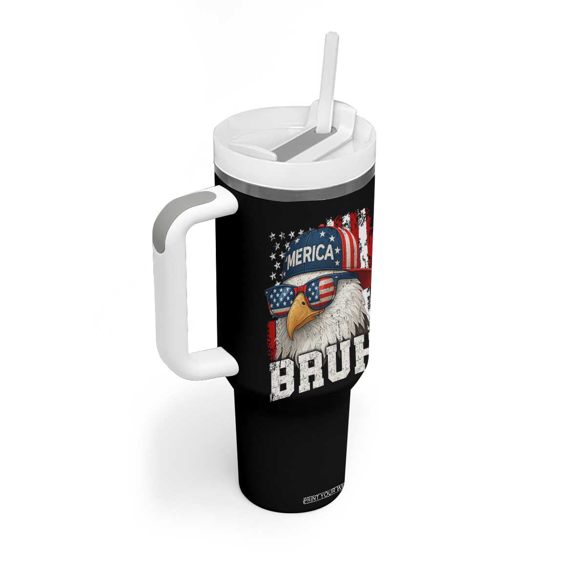 Bruh 'Merica Bald Eagle 4th of July Tumbler With Handle Patriotic USA Flag TS10 Print Your Wear