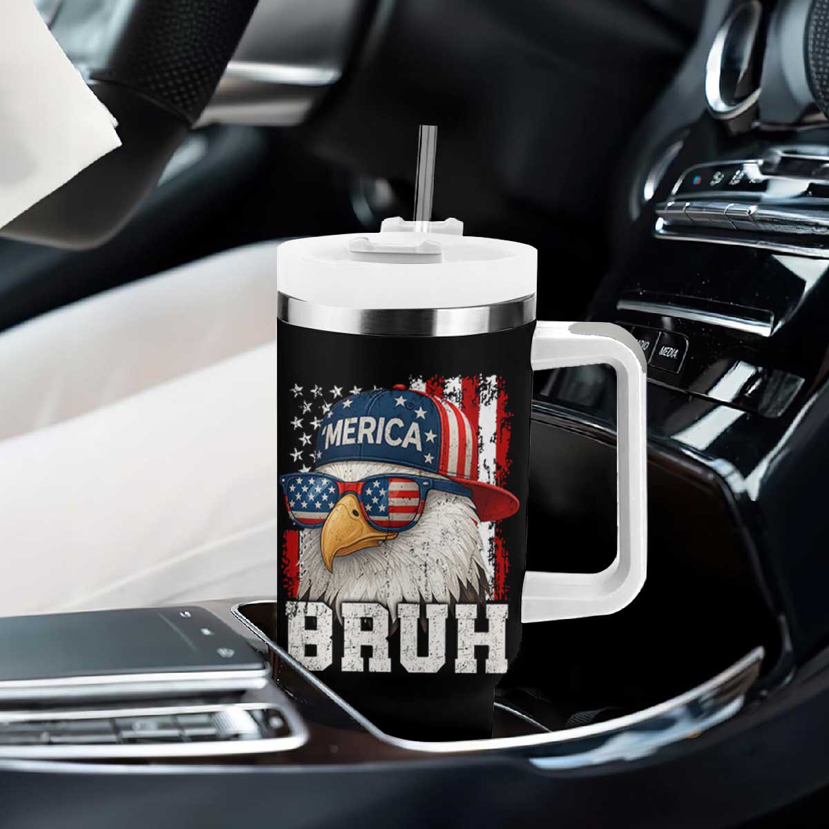 Bruh 'Merica Bald Eagle 4th of July Tumbler With Handle Patriotic USA Flag TS10 Print Your Wear
