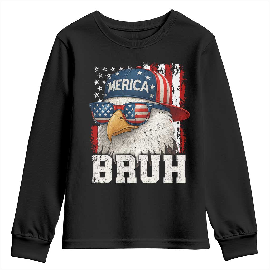 Bruh 'Merica Bald Eagle 4th of July Youth Sweatshirt Patriotic USA Flag TS10 Black Print Your Wear