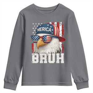 Bruh 'Merica Bald Eagle 4th of July Youth Sweatshirt Patriotic USA Flag TS10 Charcoal Print Your Wear