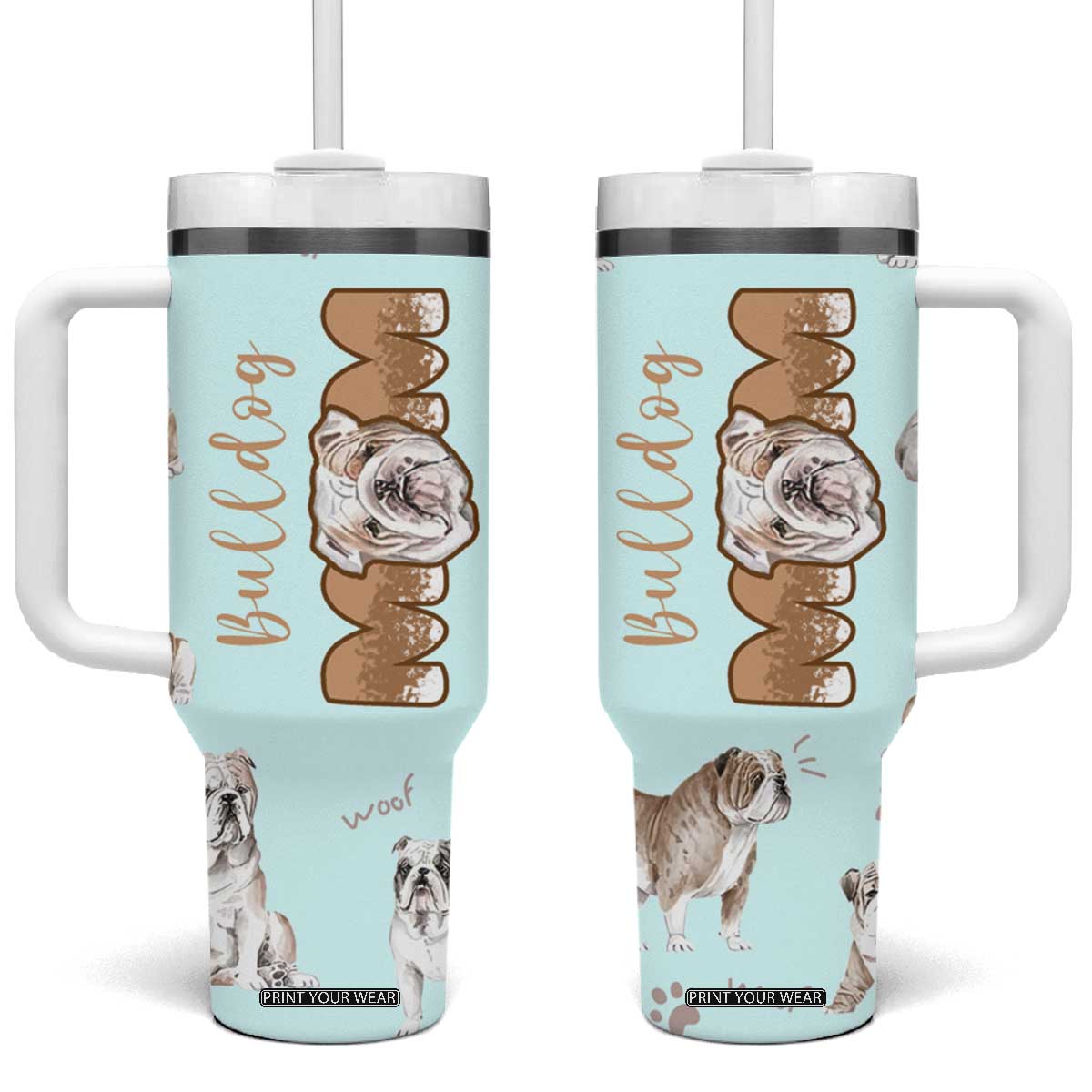 Bulldog Dog Mom Tumbler With Handle Funny Dog Lover Mothers Day Gifts TB10 One Size: 40 oz Blue Print Your Wear