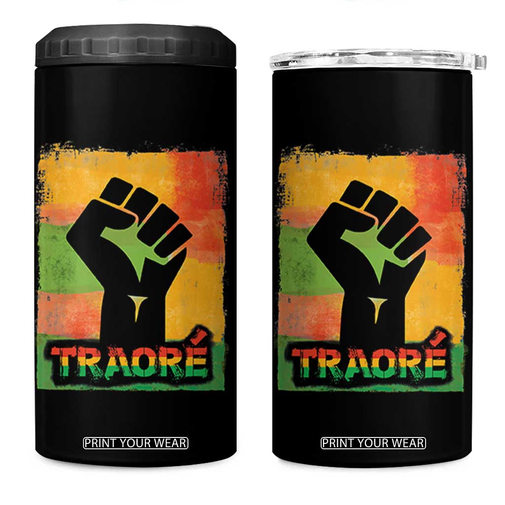 Burkina Faso Ibrahim Traoré 4 in 1 Can Cooler Tumbler TS10 One Size: 16 oz Black Print Your Wear