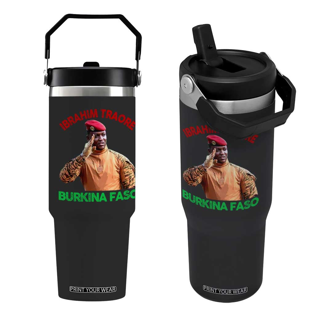 Burkina Faso Ibrahim Traoré Thomas Sankara Flip Straw Tumbler TS10 One Size: 30 oz Black Print Your Wear