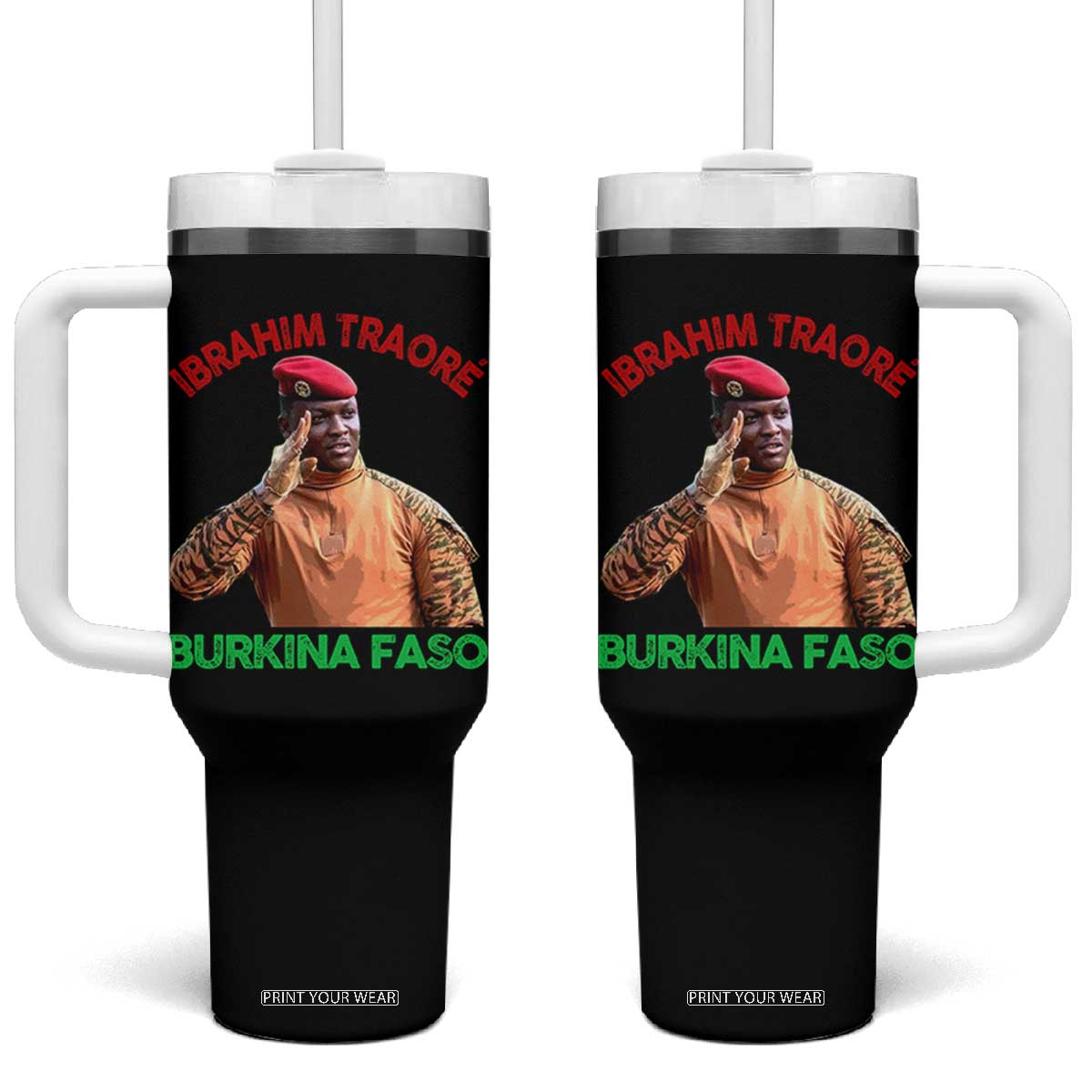 Burkina Faso Ibrahim Traoré Thomas Sankara Tumbler With Handle TS10 One Size: 40 oz Black Print Your Wear