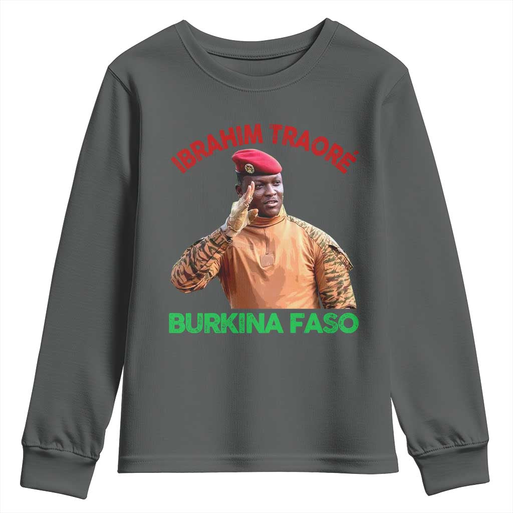 Burkina Faso Ibrahim Traoré Thomas Sankara Youth Sweatshirt TS10 Dark Heather Print Your Wear